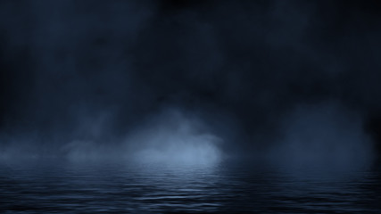 Fog and mist effect on black background. Coastal smoke on the shore. Reflection in water texture overlays. Stock illsutration.