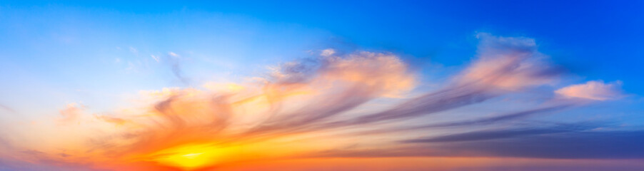 Beautiful colorful sky with sunset clouds,panoramic view.