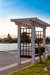 White gazebo on the calis beach, Turkey