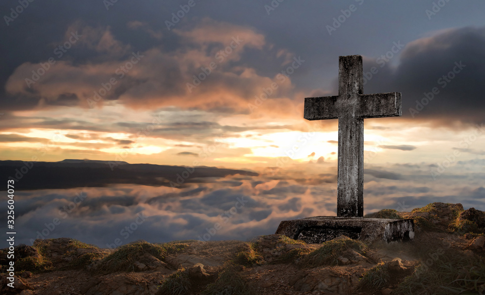 Canvas Prints a wooden cross on a sunset background, jesus christ, abstract concept