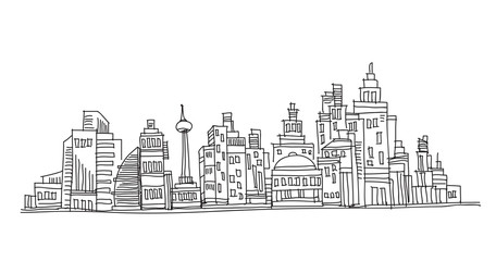 Fototapeta na wymiar Free hand line drawing city landscape, vector design