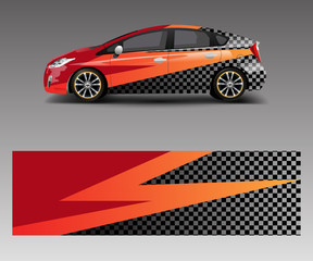 Fototapeta premium Company branding Car decal wrap design vector. Graphic abstract shapes designs company car