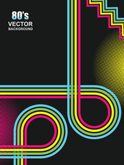 Abstract. 80s background, colorful geometric line overlap .Vector. illustration . © lim_pix