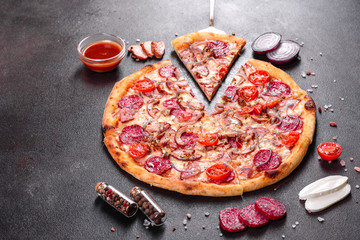 Pepperoni Pizza with Mozzarella cheese, salami, ham
