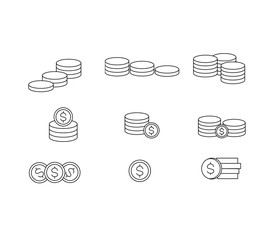 Coin icon in thin line style Vector Design.