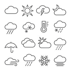 Weather line icons set on white background