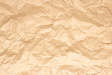 Crumpled brown craft paper. Texture, banner. Can be used as background. Top view, flat lay