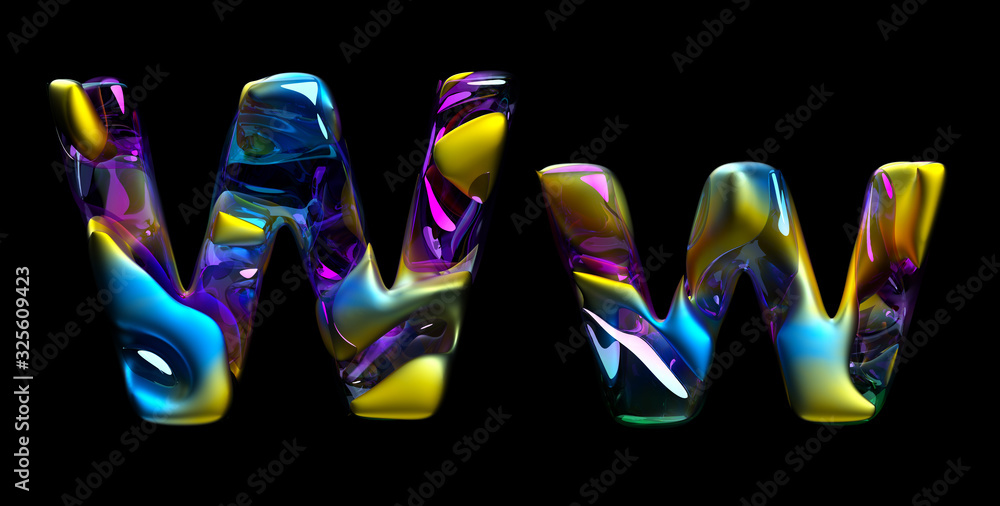 Poster 3d render of abstract art of surreal 3d letters uppercase and lowercase letter w in organic curve wa
