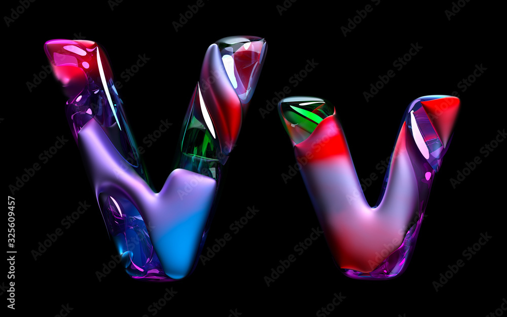 Poster 3d render of abstract art of surreal 3d letters uppercase and lowercase letter v in organic curve wa