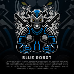 Blue robot of samurai illustration
