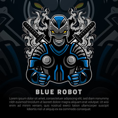 Blue robot of samurai illustration