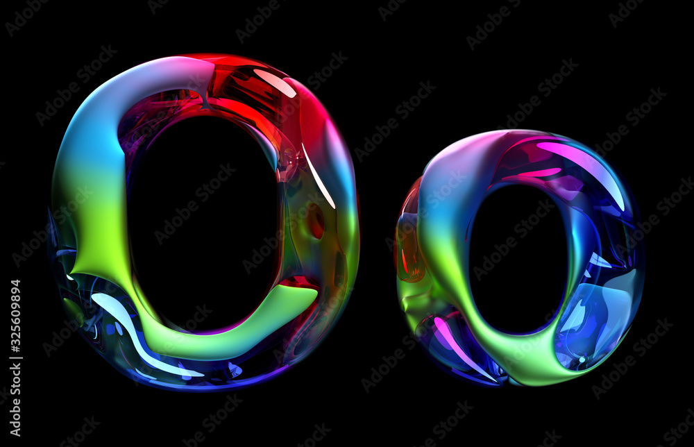 Poster 3d render of abstract art of surreal 3d letters uppercase and lowercase letter o in organic curve wa