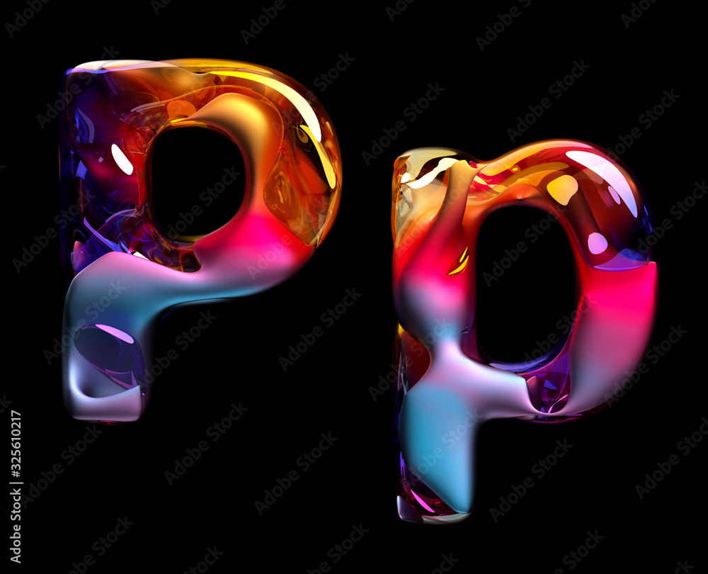 Poster 3d render of abstract art of surreal 3d letters uppercase and lowercase letter p in organic curve wa
