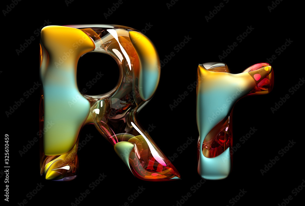 Poster 3d render of abstract art of surreal 3d letters uppercase and lowercase letter r in organic curve wa