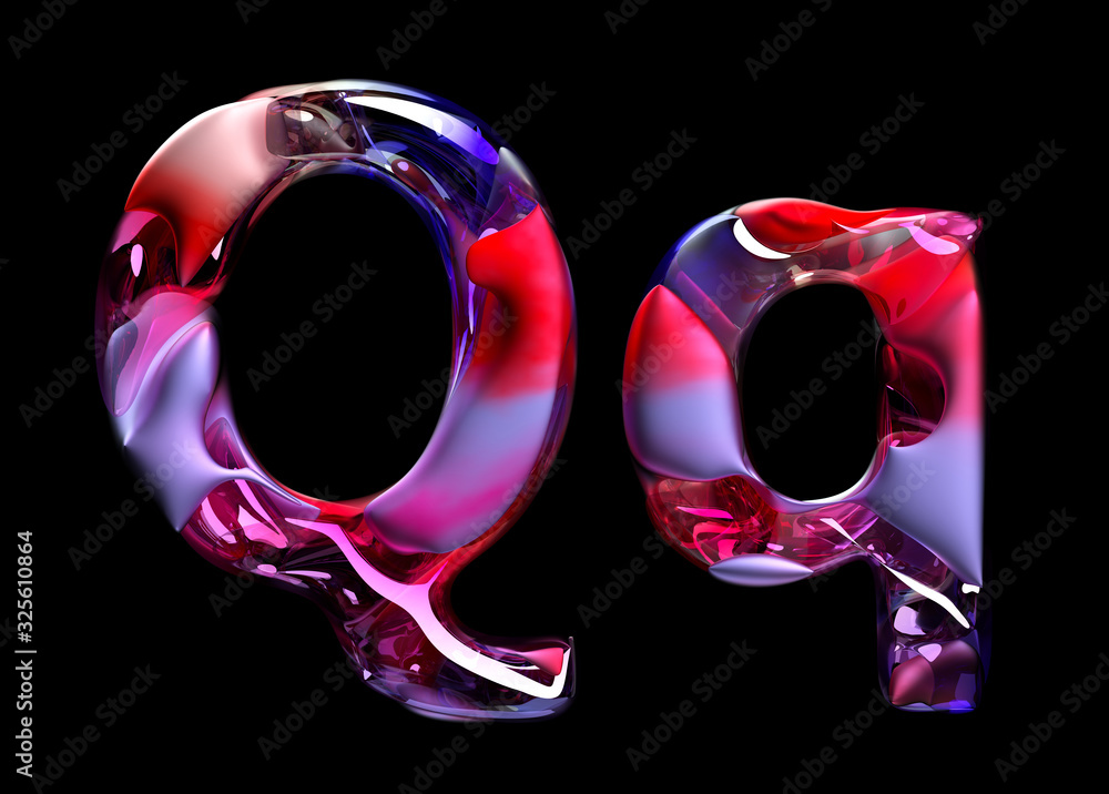 Poster 3d render of abstract art of surreal 3d letters uppercase and lowercase letter q in organic curve wa