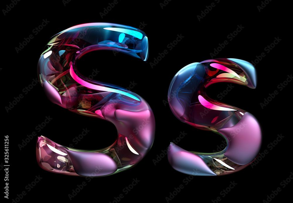 Poster 3d render of abstract art of 3d candy letters s, uppercase and lowercase in organic curve wavy shape