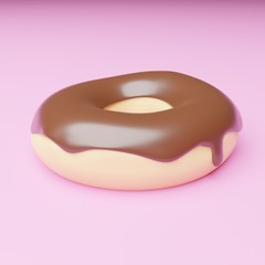 Chocolate donut or doughnut 3d rendering On a pink background
