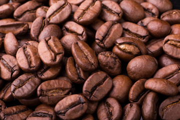 close-up of roasted coffee beans as background