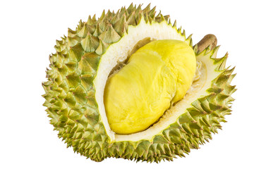 Durian is the king of fruits famous fruits in thailand, Durian fruit flesh isolated on white...