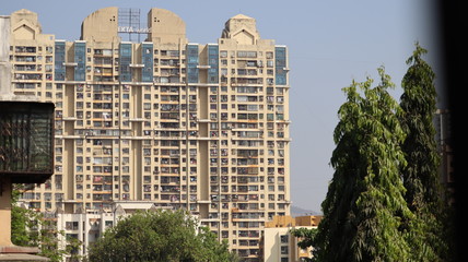Mumbai, Maharastra/India- February 18 2020: Big residential apartment building in suburbs of Mumbai.
