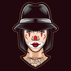 female clown chicano vector logo