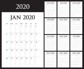 Year 2020 desk calendar vector illustration