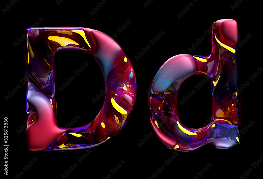 Poster 3d render of abstract art of surreal 3d letters uppercase and lowercase letter d in organic curve wa