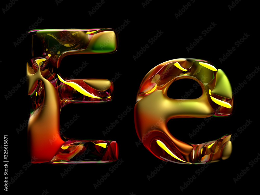 Poster 3d render of abstract art of surreal 3d letters uppercase and lowercase letter e in organic curve wa