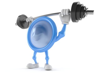 Condom character lifting heavy barbell