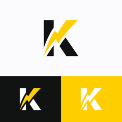 Initial Letter K with Thunder Logo Design