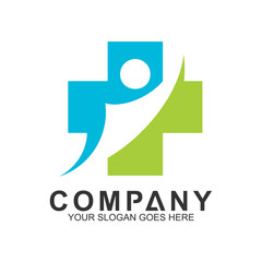 medical cross with people inside for healthy logo, family care, health and caring, clinic and pharmacy icon, family nutrition, hospital and wellness symbol