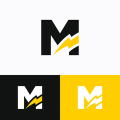 Initial Letter M with Thunder Logo Design