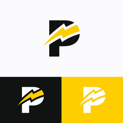 Initial Letter P with Thunder Logo Design - obrazy, fototapety, plakaty