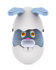 broken egg and rabbit on white background. Isolated 3d illustration