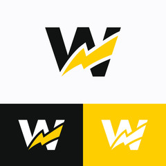 Initial Letter W with Thunder Logo Design