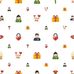 valentine icons pattern seamless. Included editable flat Valentines Day, girlfriend, rose, boyfriend, heart lock, gift, kiss, flower basket icons. valentine icons for web and mobile.