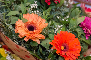 Bouquet with bright gerberas