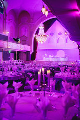 Luxurious dinner hall arranged for rich wedding party