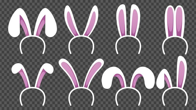 Rabbit ears. Cartoon easter bunny head mask. Animal kids costume vector elements. Easter rabbit, bunny costume animal party, headband furry illustration