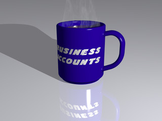 coffee mug with the 3D illustration of business accounts on a mirroring floor with a simple background, excellent picture for