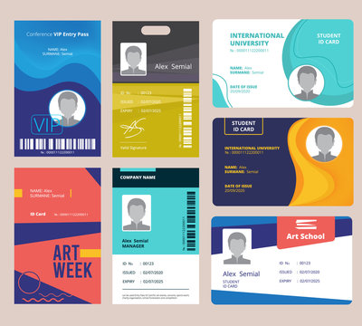Id card template. Identification badge for male or female with name and signature vector design layout. Illustration identification id badge, plastic card identity
