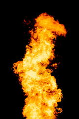 Yellow red and orange fire flames blazing fiery burning isolated on a black background