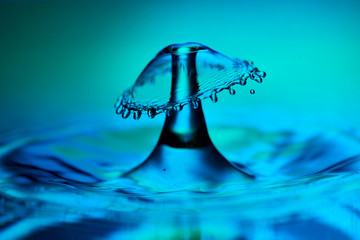 Close-up blue water drop splash with a hat 