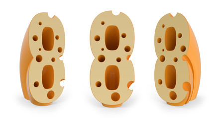 Number 8. Digital sign. Set of three view points on white. 3D