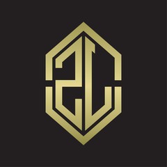ZL Logo monogram with hexagon shape and outline slice style with gold colors