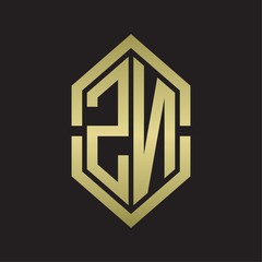 ZN Logo monogram with hexagon shape and outline slice style with gold colors