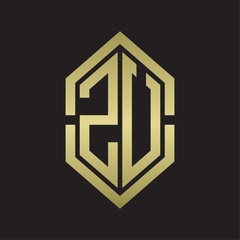 ZU Logo monogram with hexagon shape and outline slice style with gold colors