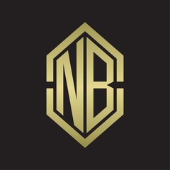 NB Logo monogram with hexagon shape and outline slice style with gold colors