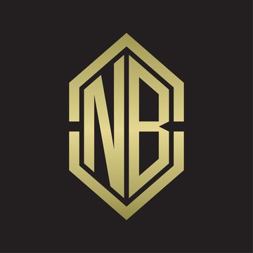 recommend clip art: NB Logo monogram with hexagon shape and outline slice style with gold colors
