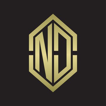 recommend clip art: ND Logo monogram with hexagon shape and outline slice style with gold colors
